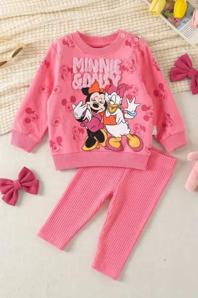 Fuşya (6-24 Ay) Süzene Karakter Nakışlı  Sweat ve Fitilli   Taytlı   Kız Bebek 2'li  Takım 472662