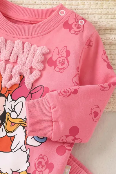 Fuşya (6-24 Ay) Süzene Karakter Nakışlı  Sweat ve Fitilli   Taytlı   Kız Bebek 2'li  Takım 472662
