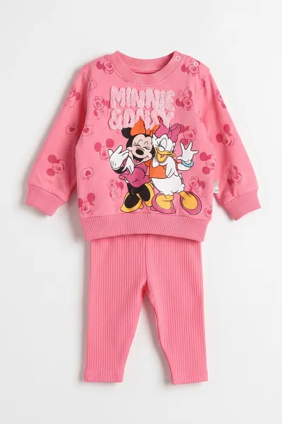 Fuşya (6-24 Ay) Süzene Karakter Nakışlı  Sweat ve Fitilli   Taytlı   Kız Bebek 2'li  Takım 472662