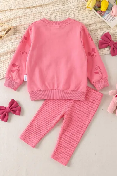 Fuşya (6-24 Ay) Süzene Karakter Nakışlı  Sweat ve Fitilli   Taytlı   Kız Bebek 2'li  Takım 472662