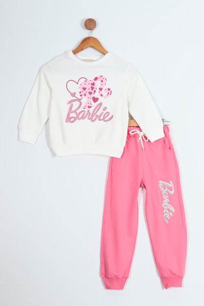 Fuşya (5-9 Yaş) Kalpli Barbie Baskılı İki İp Kız Çocuk Takım 210574