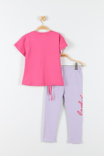 Fuşya (6-9 Yaş) Lovely Baskılı Önden Büzgülü Kız Çocuk Takım 174608