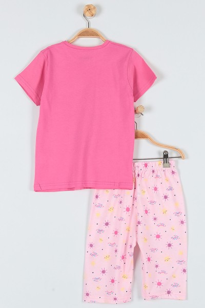 Fuşya (7-9 Yaş) Happıness Sun Baskılı Kaprili KIz Çocuk Pijama Takımı 182008