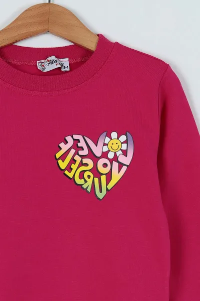 Fuşya (8-12 Yaş)  Baskılı Kız Çocuk Sweat 236181