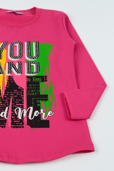Fuşya (8-14 Yaş)Taşlı İçi Şardonlu Kız Çocuk Sweatshirt 92791