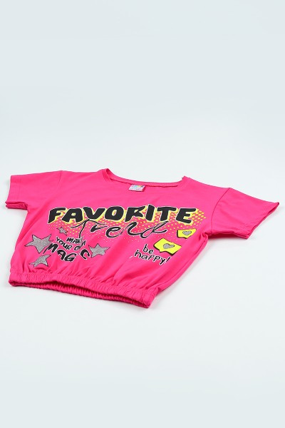 Fuşya (9-12 Yaş) Favorıte Baskılı Beli Lastikli Kız Çocuk Tişört 105315