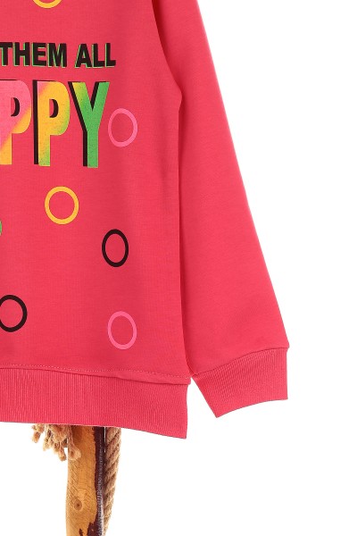 Fuşya (9-12 Yaş) Happy Baskılı Kız Çocuk Sweat 150987