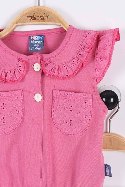 Fuşya (9-24 Ay) Çiçek Dokuma Desenli Cep Detaylı Şortlu Kız Bebe Takım 175950