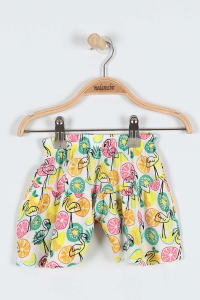 Fuşya (9-24 Ay) Flamingo Çiçek Baskılı Omuz Fiyonk Detaylı Şortlu Kız Bebe Takım 182606