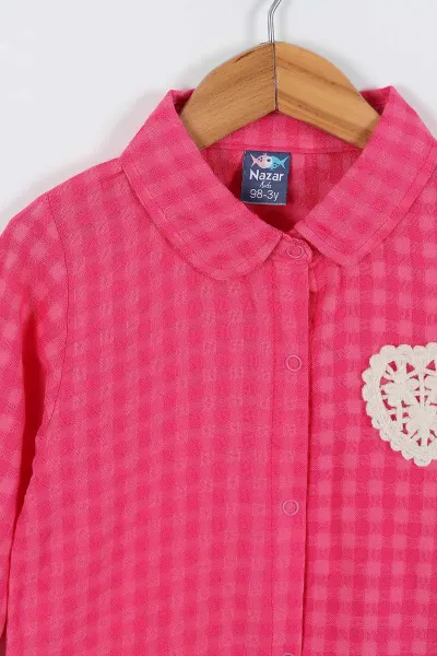 Fuşya (9-24 Ay) Kalp  Nakışlı Keten Pantolonlu Kız Bebek 2'li Takım 335478