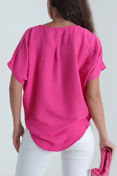 Fuşya Aerobin Kruvaze Yaka Kadın Bluz 471504