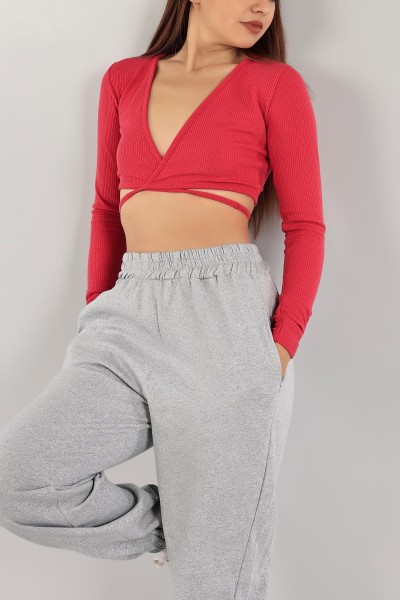 Fuşya Bağlamalı Crop Bluz 133881