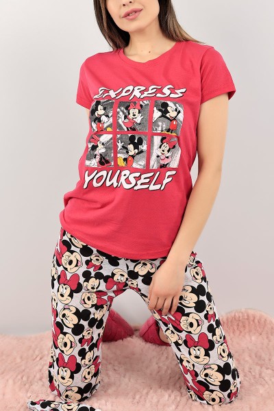 Fuşya Baskılı Bayan Pijama Takımı 108497