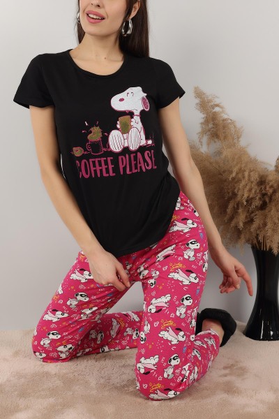 Fuşya Baskılı Bayan Pijama Takımı 155542
