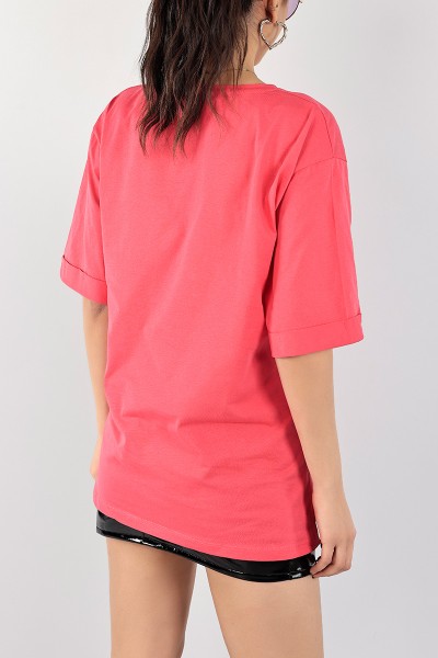 Fuşya Baskılı Bayan Tişört 99564