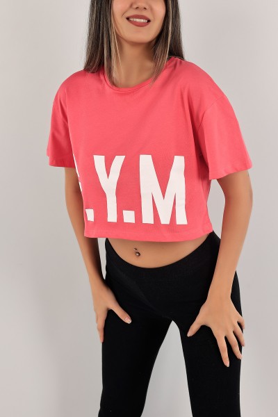 Fuşya Baskılı Crop Tişört 133207
