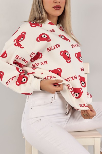 Fuşya Baskılı İçi Şardonlu Bayan Sweat 134135