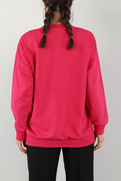 Fuşya Baskılı Üç İp Bayan Sweat 149558