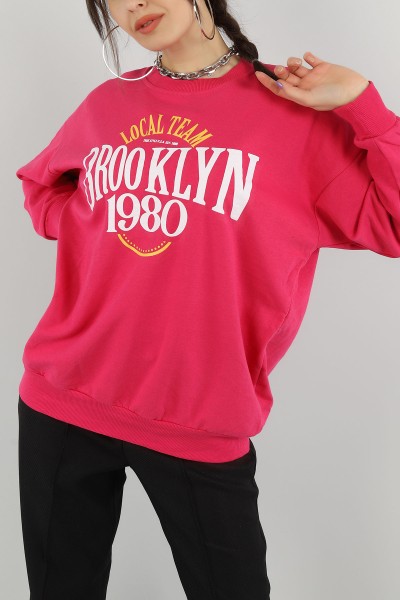 Fuşya Baskılı Üç İp Bayan Sweat 149558