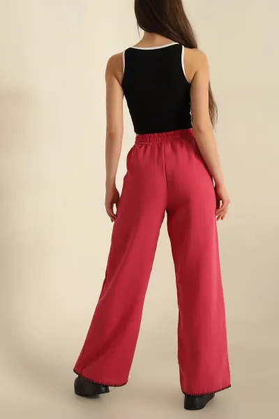 Fuşya Bel Lastikli Nakışlı Bol Paça Pantolon 270122