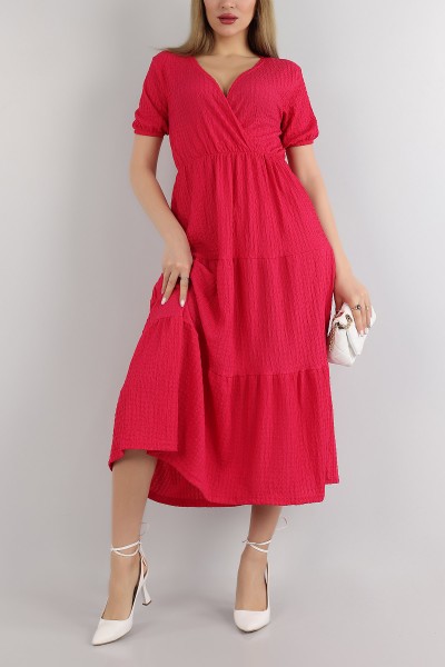 Fuşya Beli Lastikli Krinkıl Elbise 164887