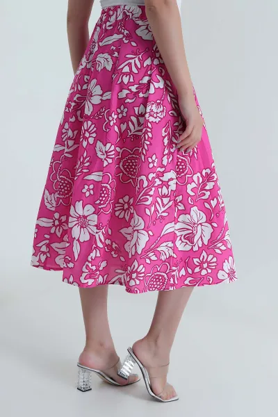 Fuşya Beli Lastikli Poplin Dokuma Kadın Etek 479860