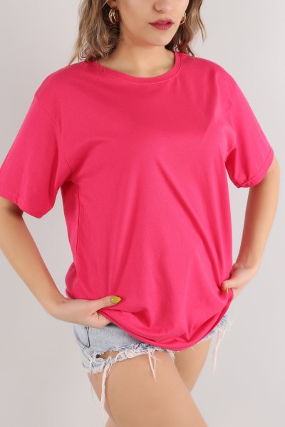 Fuşya Bisiklet Yaka Salaş Tişört 166704