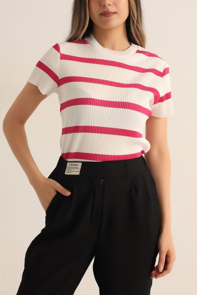 Fuşya Çizgili Akordiyon Bluz 185663