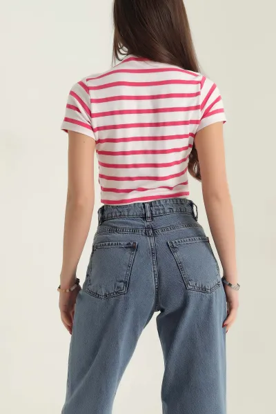 Fuşya Çizgili Likralı Crop 333899