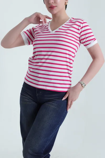 fusya-cizgili-likrali-penye-kadin-tisort-457677
