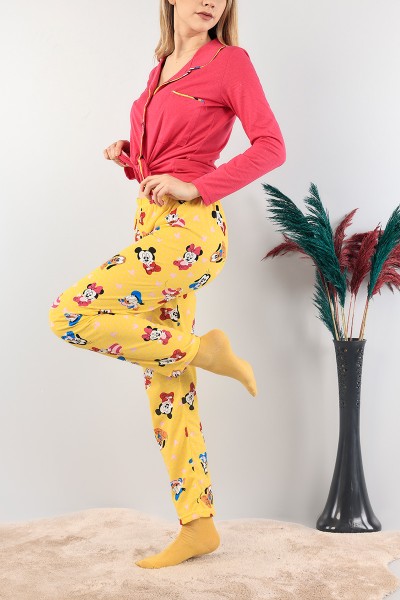 Fuşya Düğmeli Bayan Pijama Takımı 89418