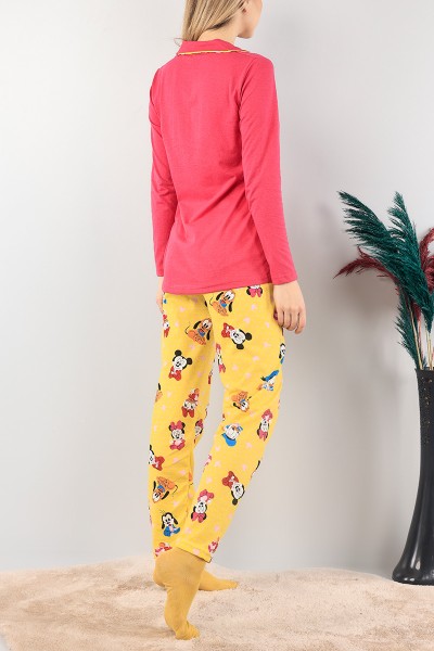 Fuşya Düğmeli Bayan Pijama Takımı 89418