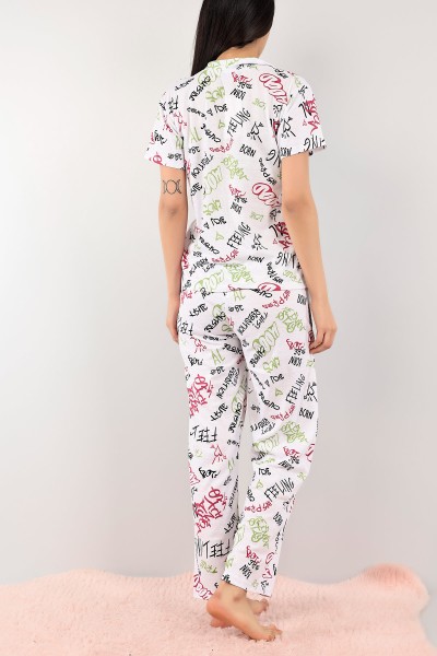 Fuşya Düğmeli Desenli Bayan Pijama Takımı 110201