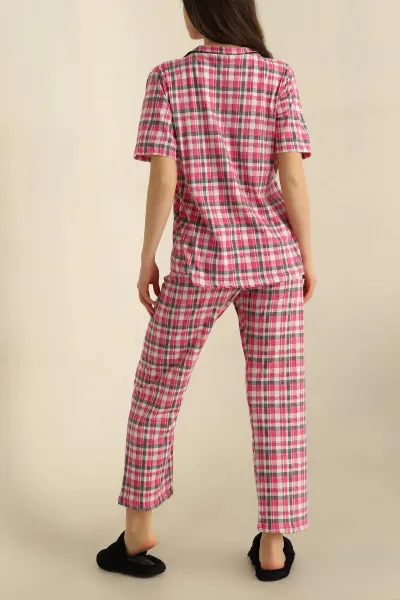 Fuşya Düğmeli Desenli Bayan Pijama Takımı 258531