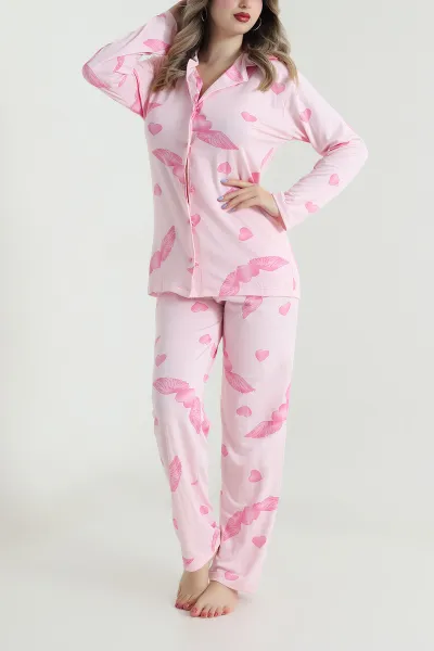 Fuşya Düğmeli Milan Kadın Pijama Takımı 494650