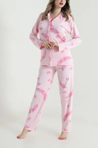 Fuşya Düğmeli Milan Kadın Pijama Takımı 494650