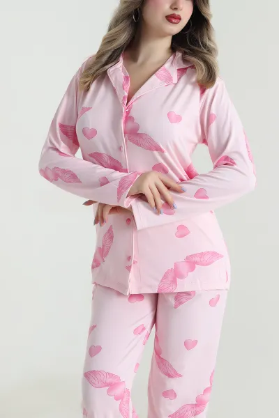 Fuşya Düğmeli Milan Kadın Pijama Takımı 494650