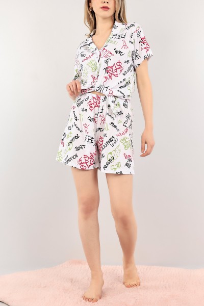 Fuşya Düğmeli Şortlu Bayan Pijama Takımı 110207