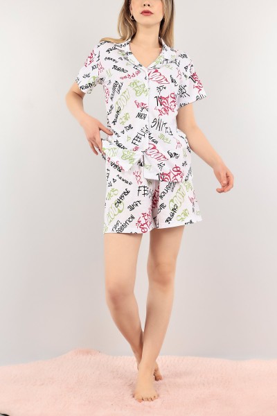 Fuşya Düğmeli Şortlu Bayan Pijama Takımı 110207