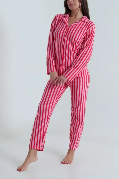 Fuşya Düğmeli Süet Kadın Pijama Takımı 490741