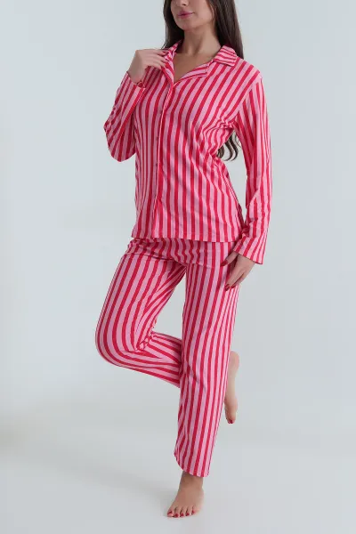 Fuşya Düğmeli Süet Kadın Pijama Takımı 490741