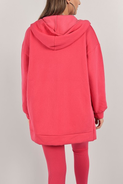 Fuşya Fermuarlı Üç İp Şardonlu Sweat 143392