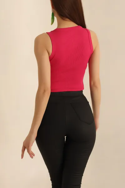 Fuşya Fitilli Likralı Kadın Atlet 245403