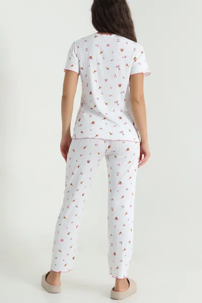 Fuşya Fiyonklu Kaşkorse Kadın Pijama Takımı 476189