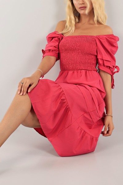 Fuşya Gipeli Poplin Elbise 127852
