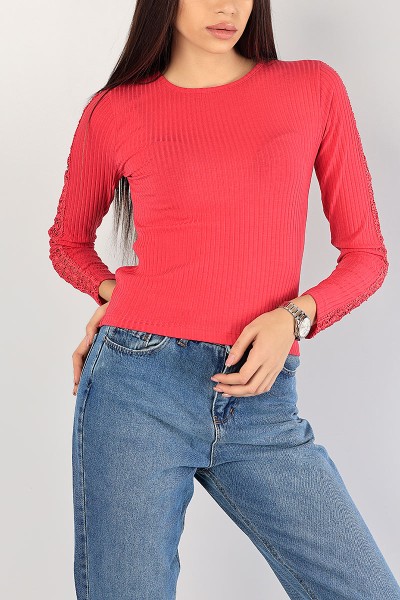 Fuşya Güpürlü Sırt Dekolteli Bluz 83659