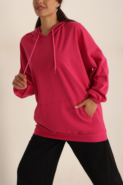Fuşya İki İp Kapşonlu Sweat Tunik 198419