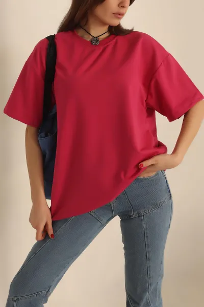 Fuşya İki İp Oversize Bayan Tişört 234379