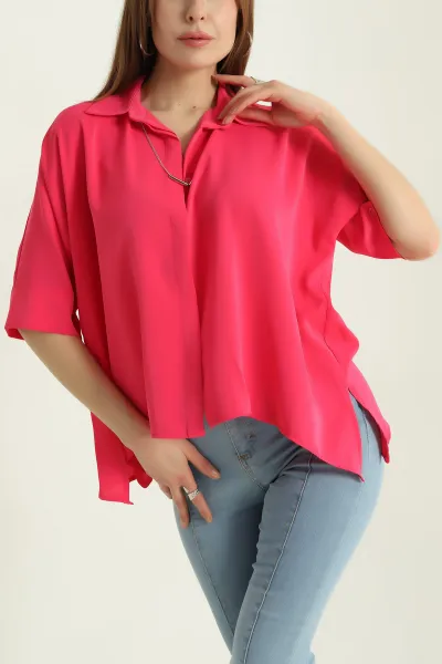 Fuşya Jessica Kumaş Kolyeli Gömlek 335025