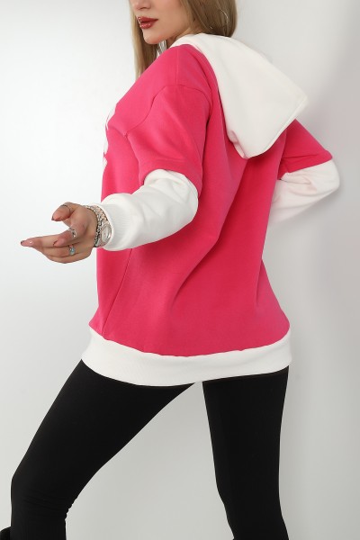 Fuşya Kapüşonlu İçi Şardonlu Bayan Sweat 145564